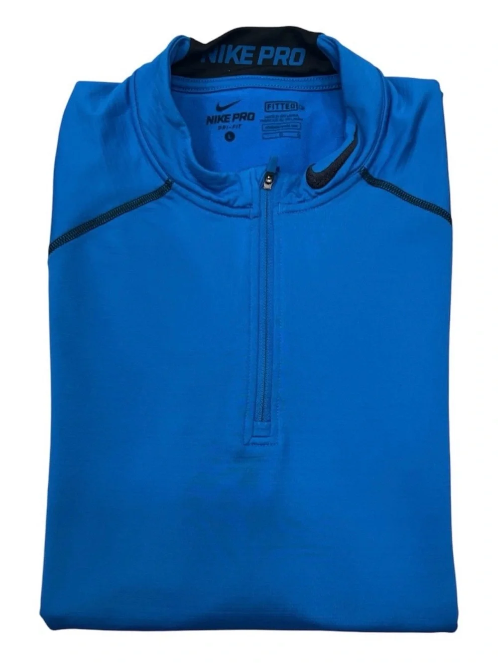 Nike Pro Dri-FIT Fitted 1/4 Zip Pullover Mock Neck Long Sleeve Blue/Black